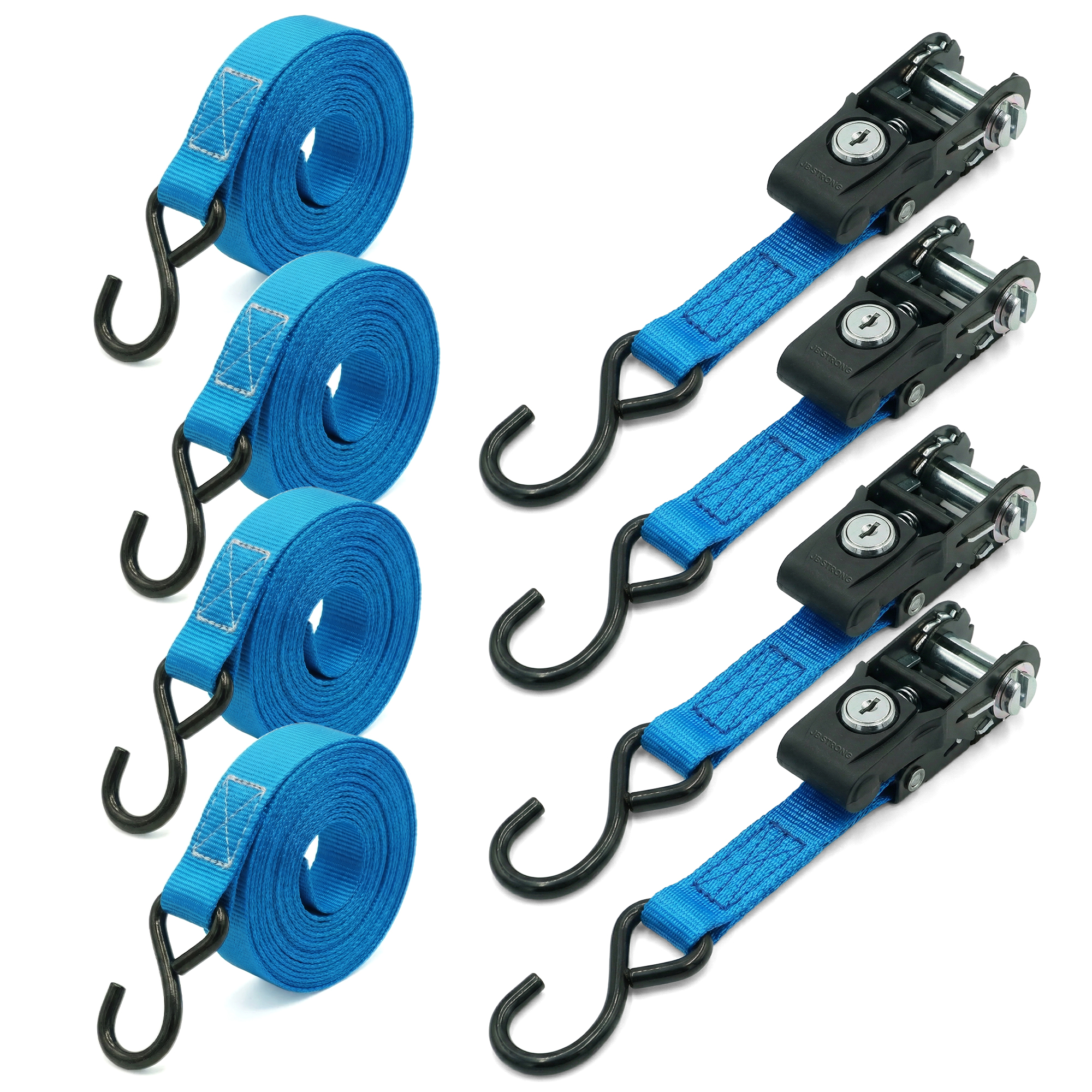 JB Strong Anti-Theft Ratchet Straps – 4 Pack Tie Down Straps w